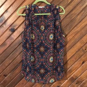 Boho print sheer sleeveless blouse